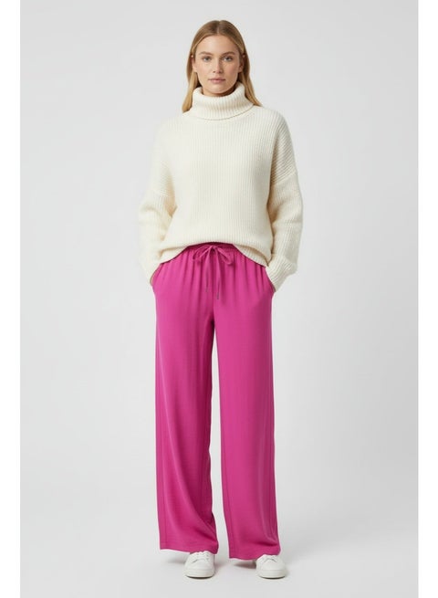 بنطال نسائي واسع الساقين من الكتان الإسباني الوردي، مزود بجيبين - قماش يسمح بالتهوية، وقصة مريحة، مناسب للارتداء اليومي والمناسبات غير الرسمية، مقاس 2XL